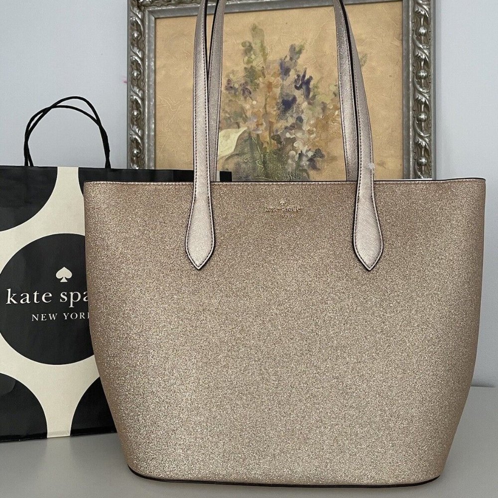 NWT kate spade Glitter Glimmer Tote Shoulder Bag In Gold
